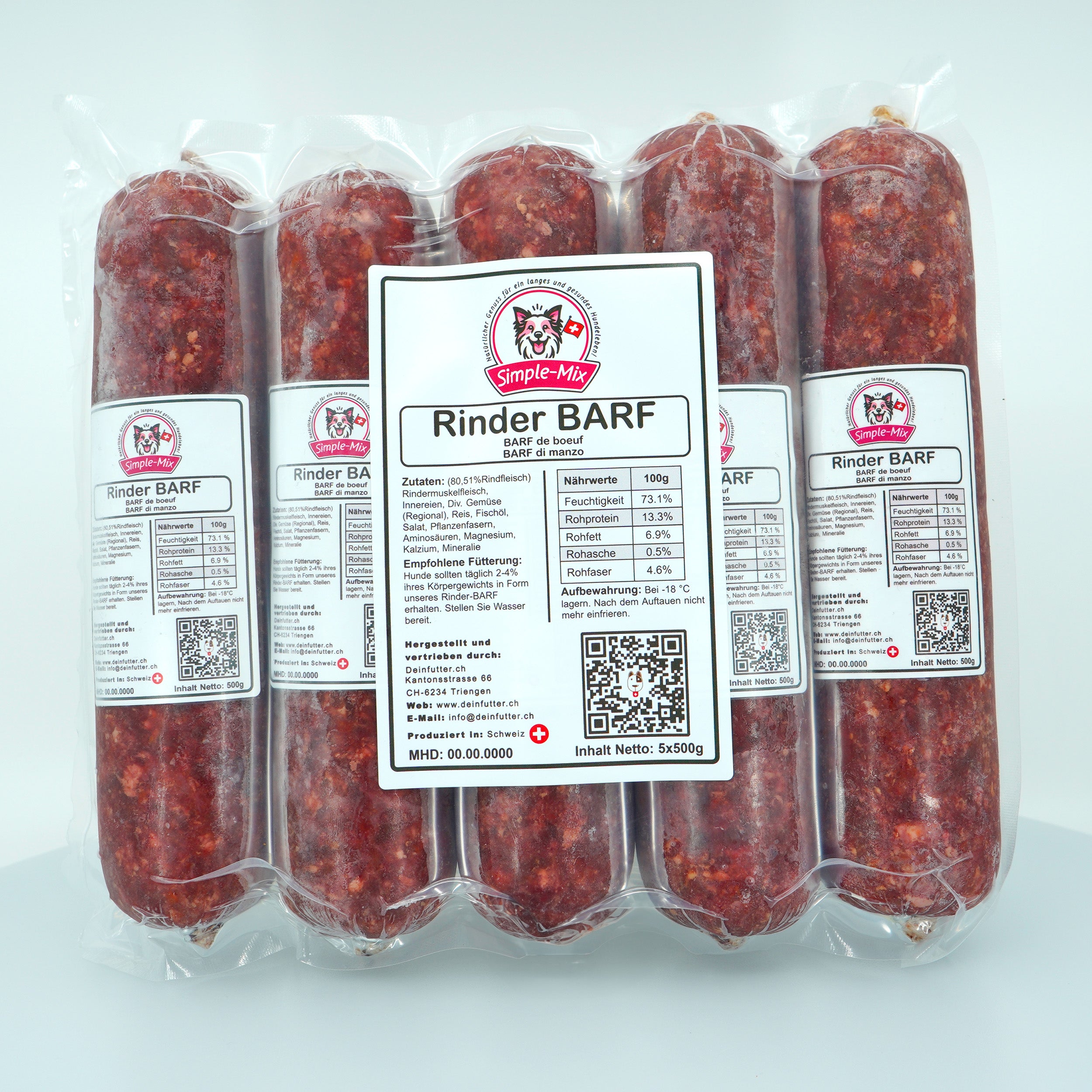 Rinder Barf 500g Wurst