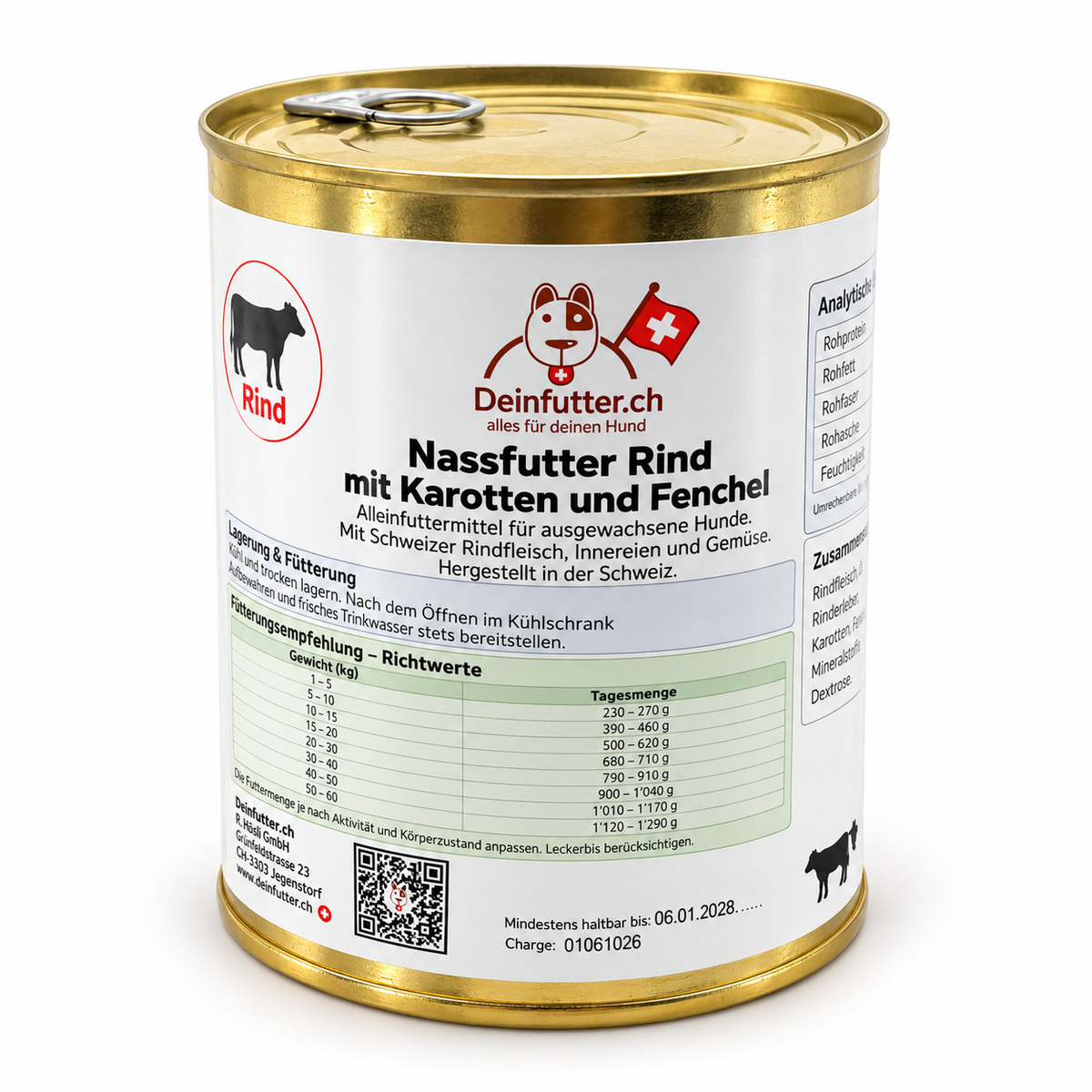 Nassfutter Rind mit Karotten und Fenchel, 800-g-Dose von Deinfutter.ch