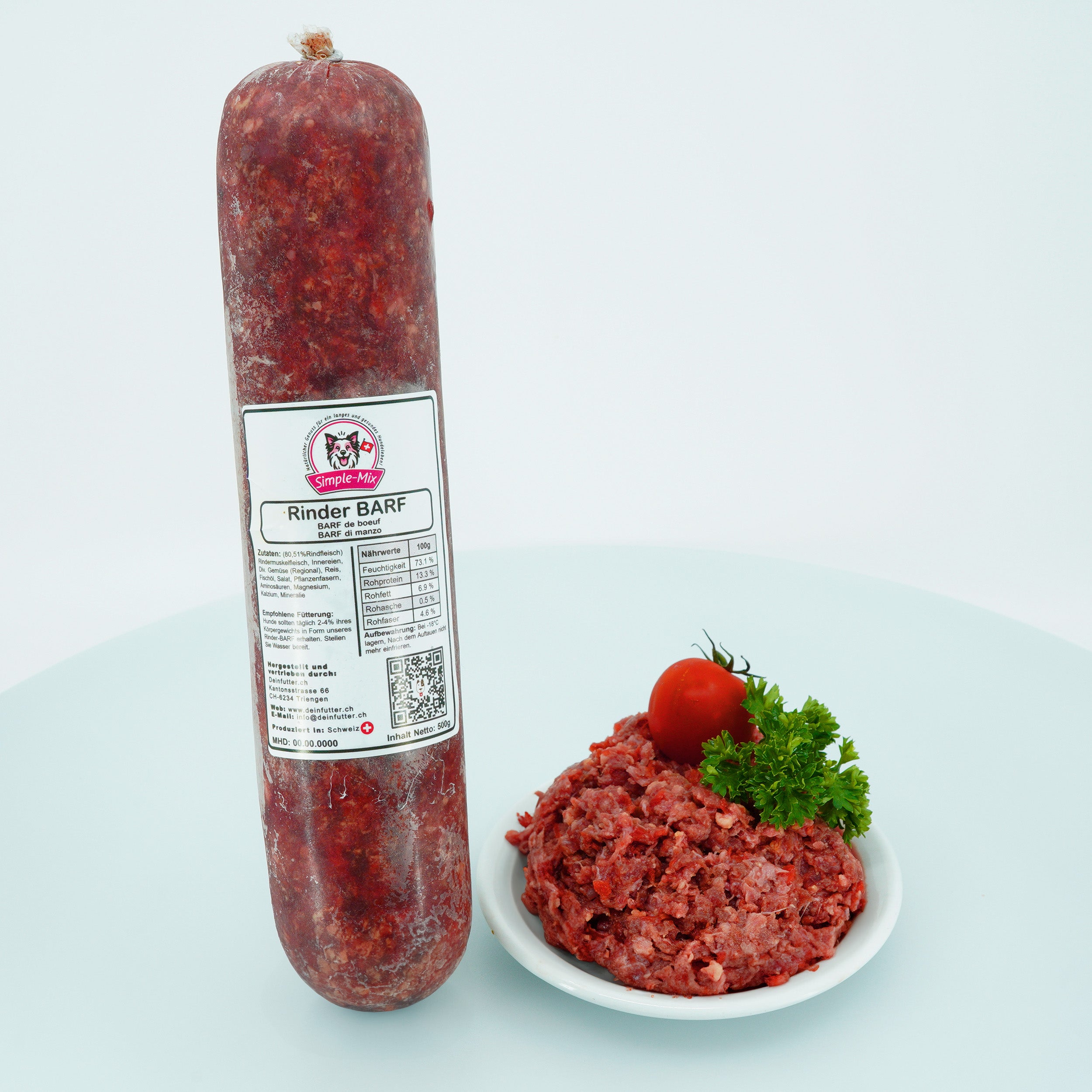 Rinder Barf 500g Wurst